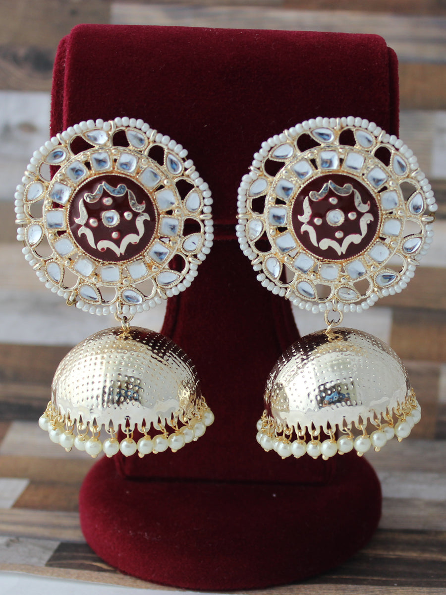 Mehar Jhumki Earrings-Maroon