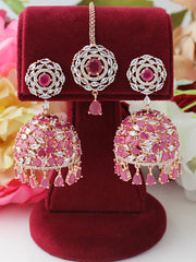 Rashi Earrings & Tikka-Ruby  Pink