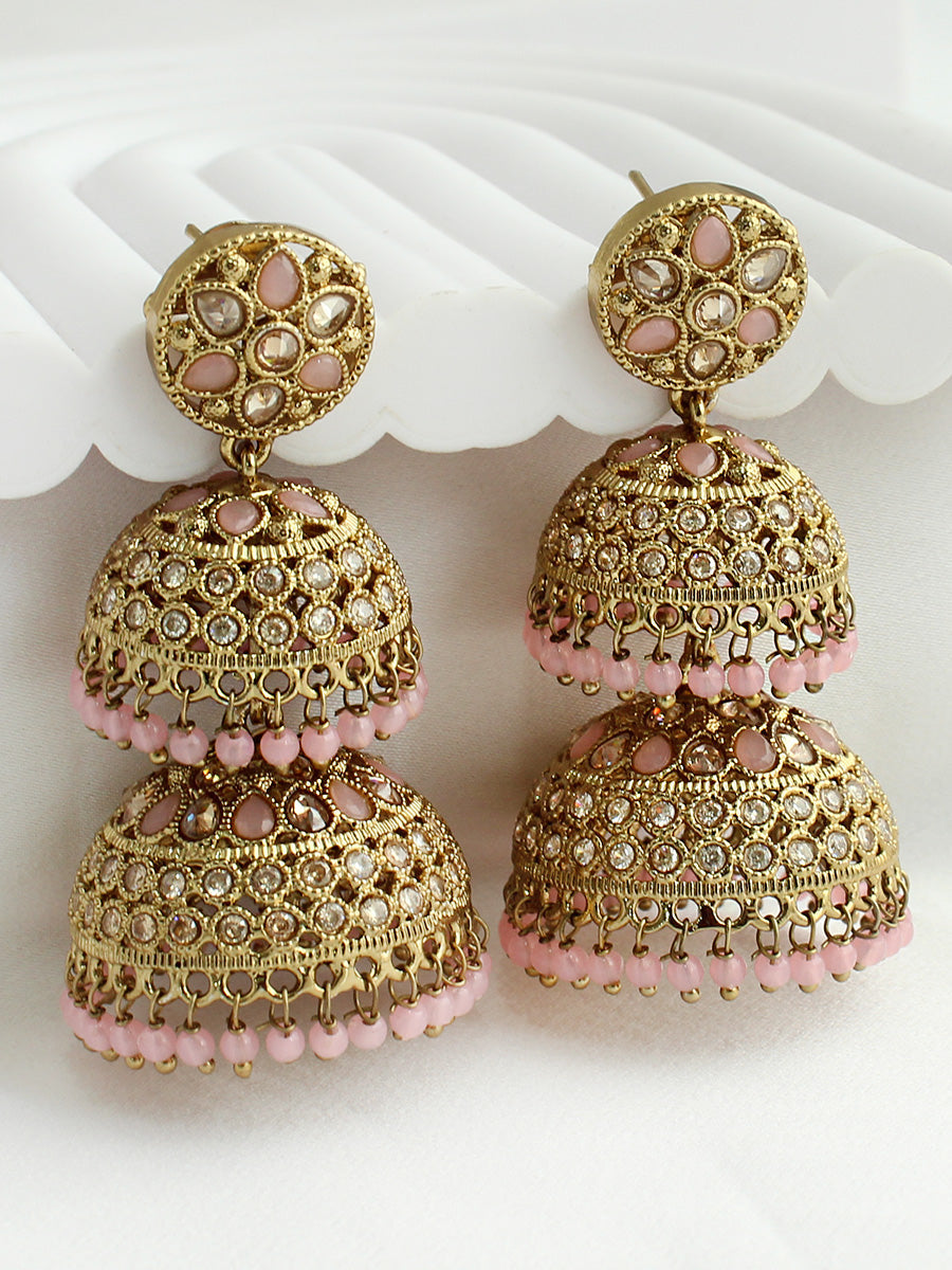 Minal Jhumki Earrings - Pastel Pink