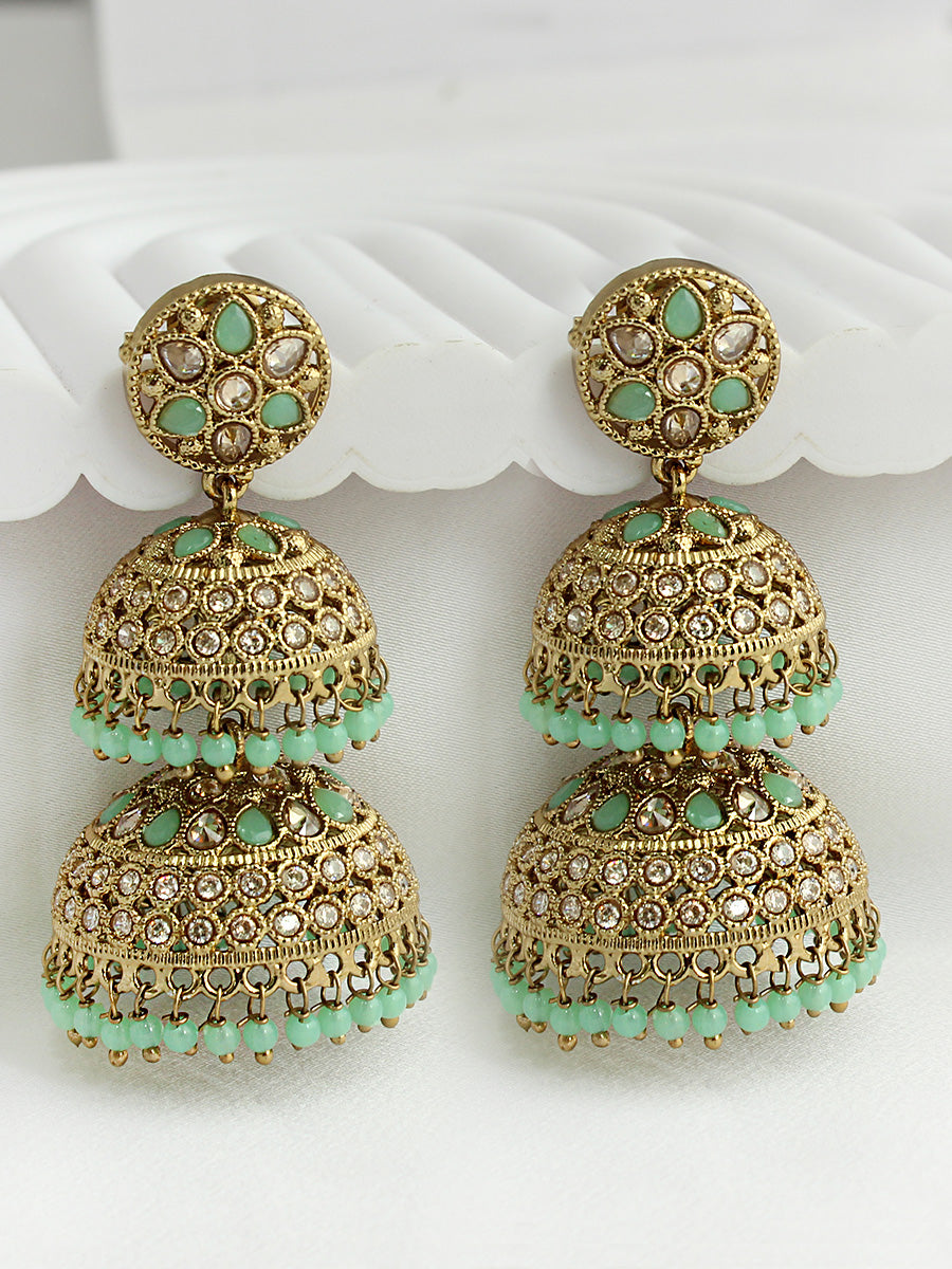 Minal Jhumki Earrings - Mint Green