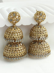 Minal Jhumki Earrings - Grey