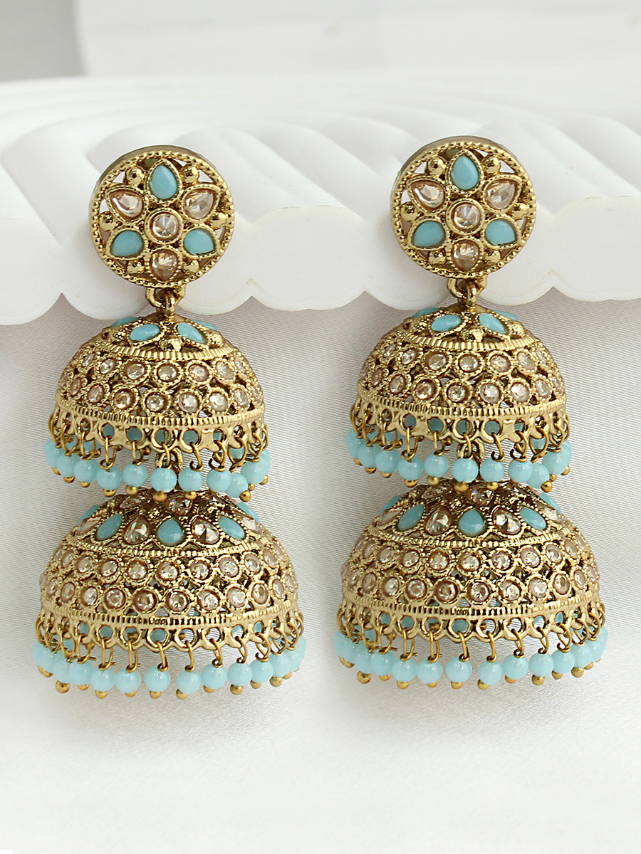 Minal Jhumki Earrings - Aqua 