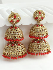 Minal Jhumki Earrings  - Red