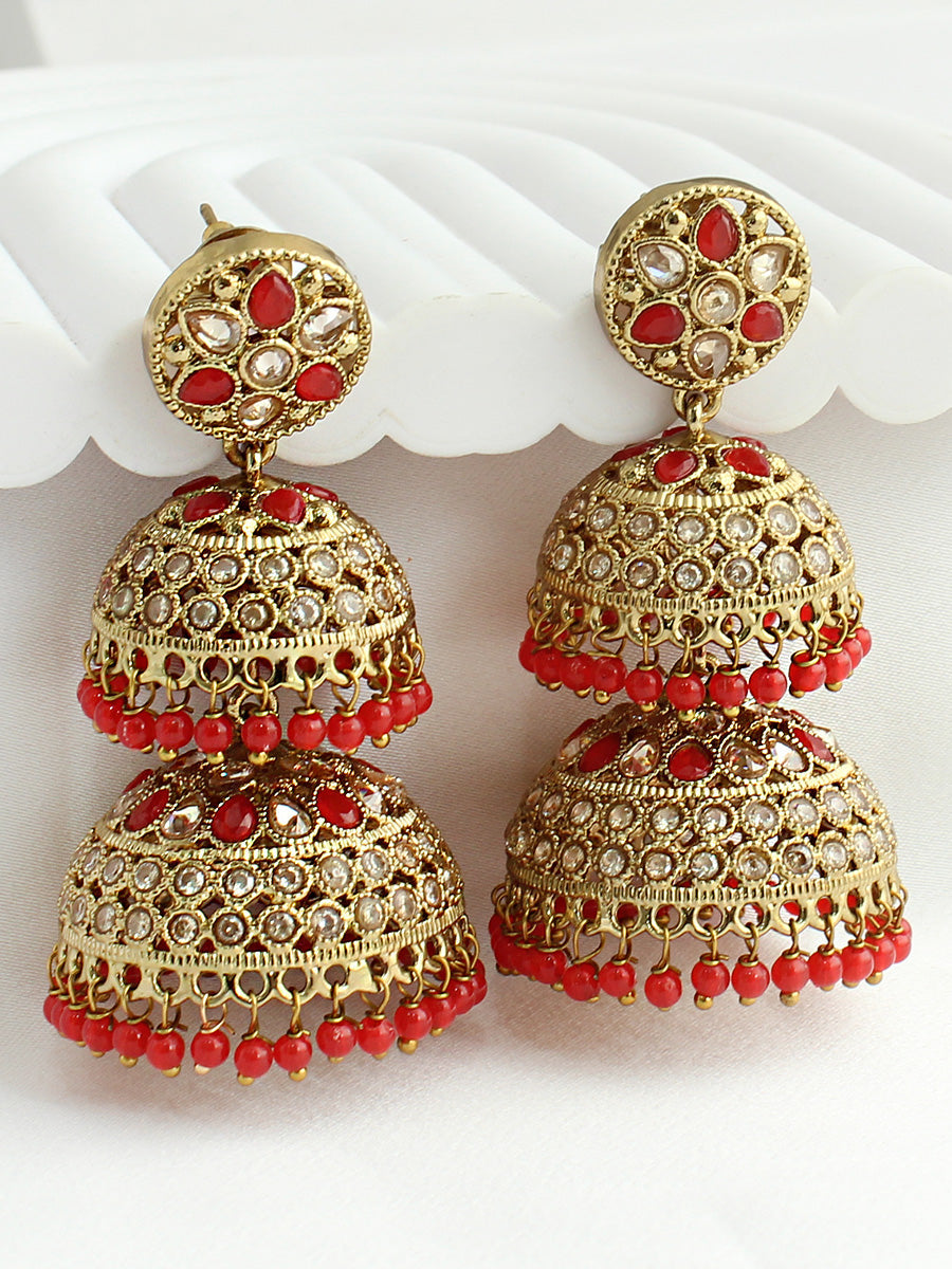 Minal Jhumki Earrings  - Red