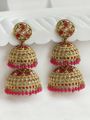 Minal Jhumki Earrings -  Hot Pink