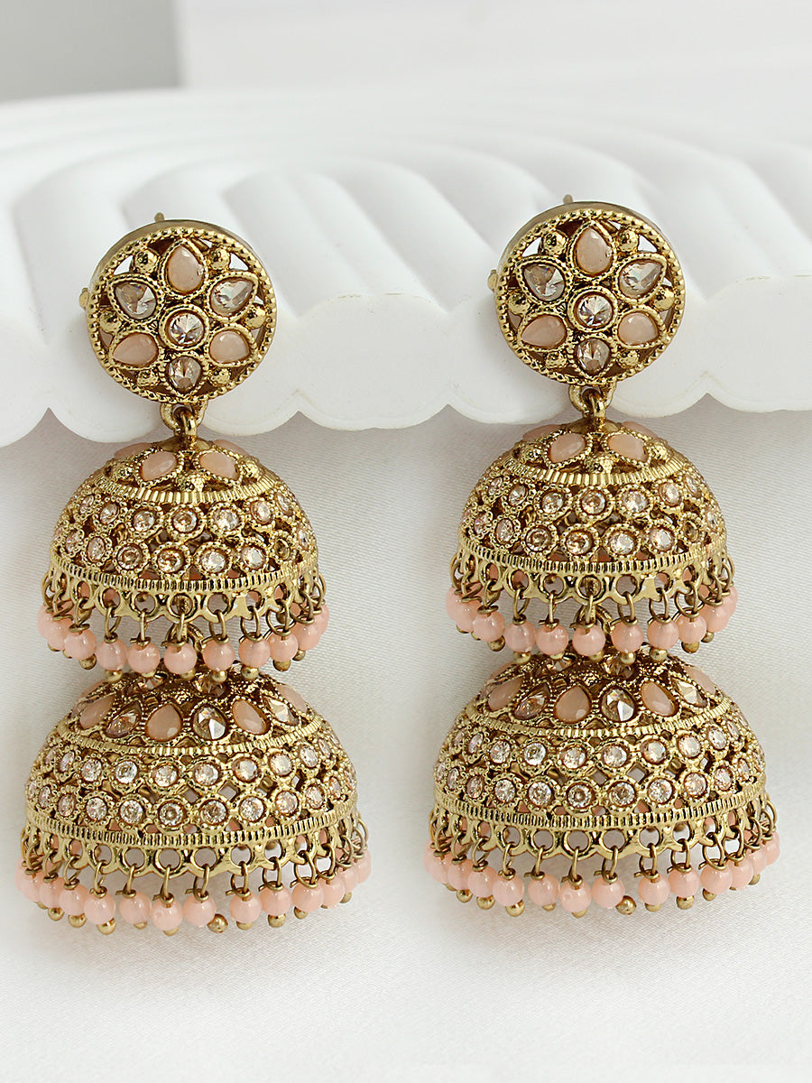 Minal Jhumki Earrings - Peach