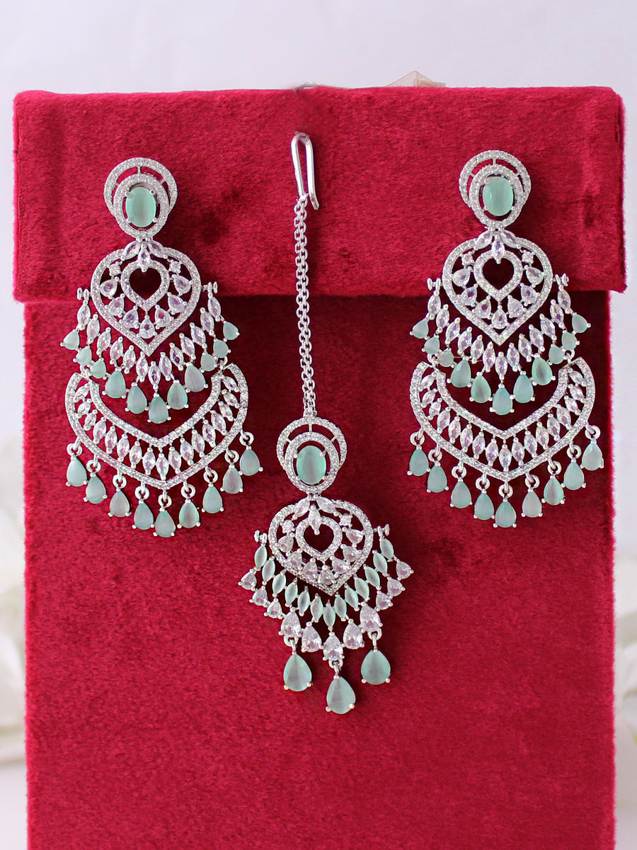 Noor Earrings & Tikka-Mint Green