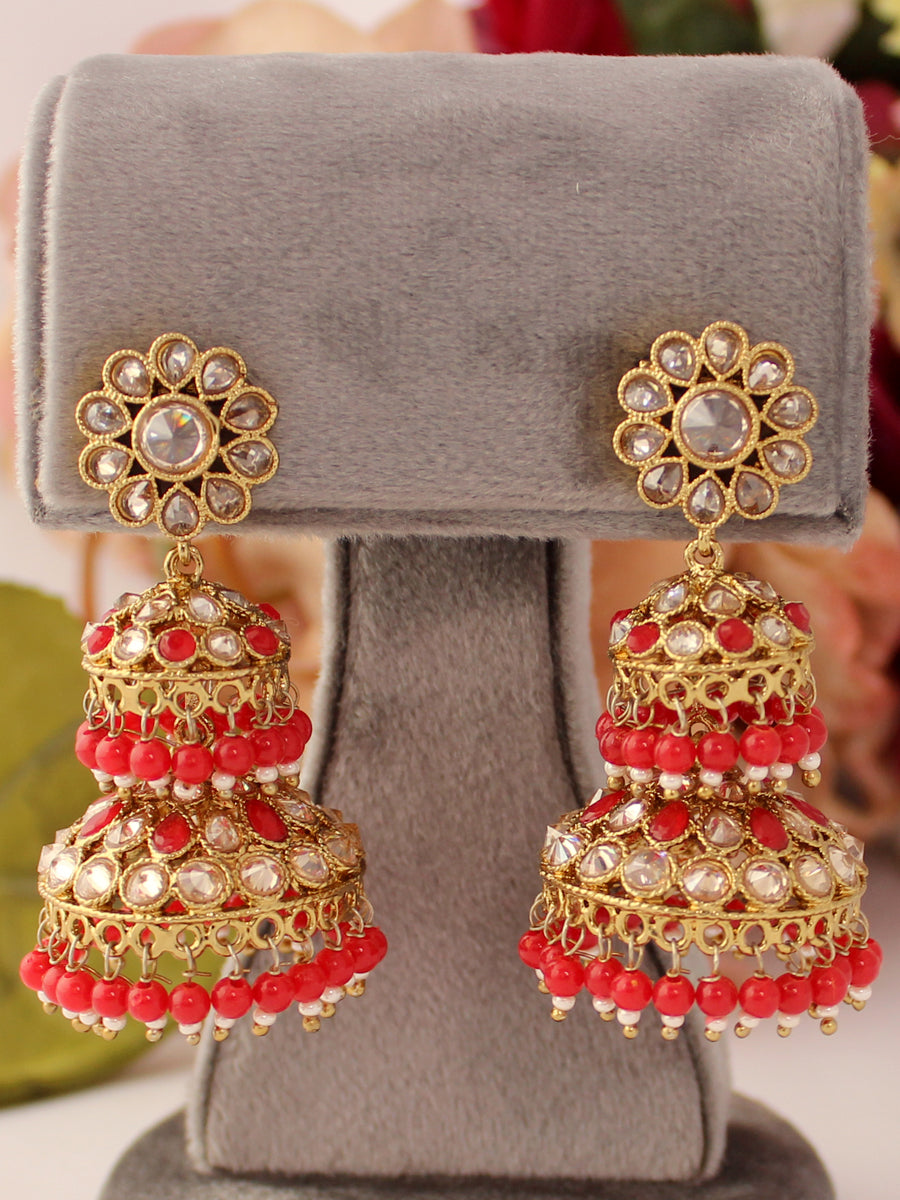 Aleena Jhumki Earrings-Red