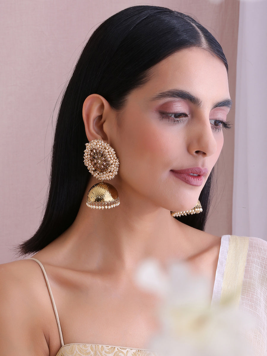 Hazel Jhumki Earrings-Golden