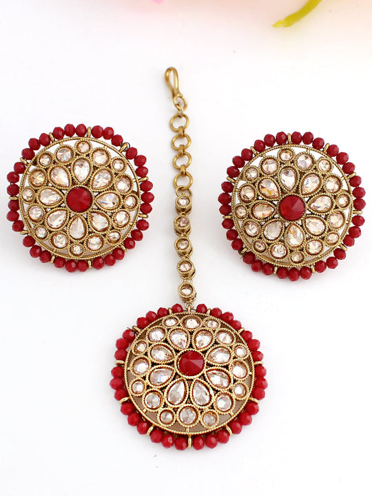 Swara Earrings & Tikka-Maroon