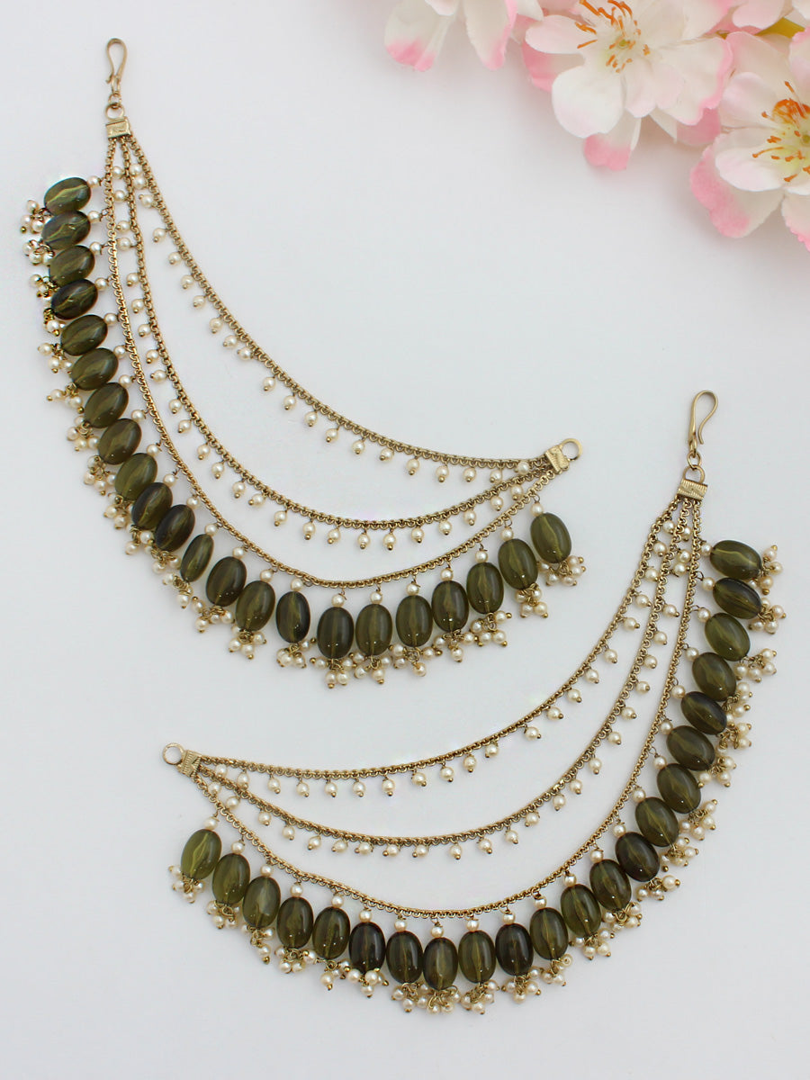 Aisha Ear Chain-Mehndi  Green