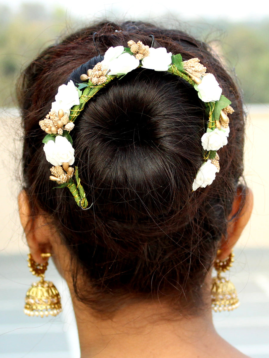 Mauli Artificial Flowers Hair Bun Bridal Gajra-White