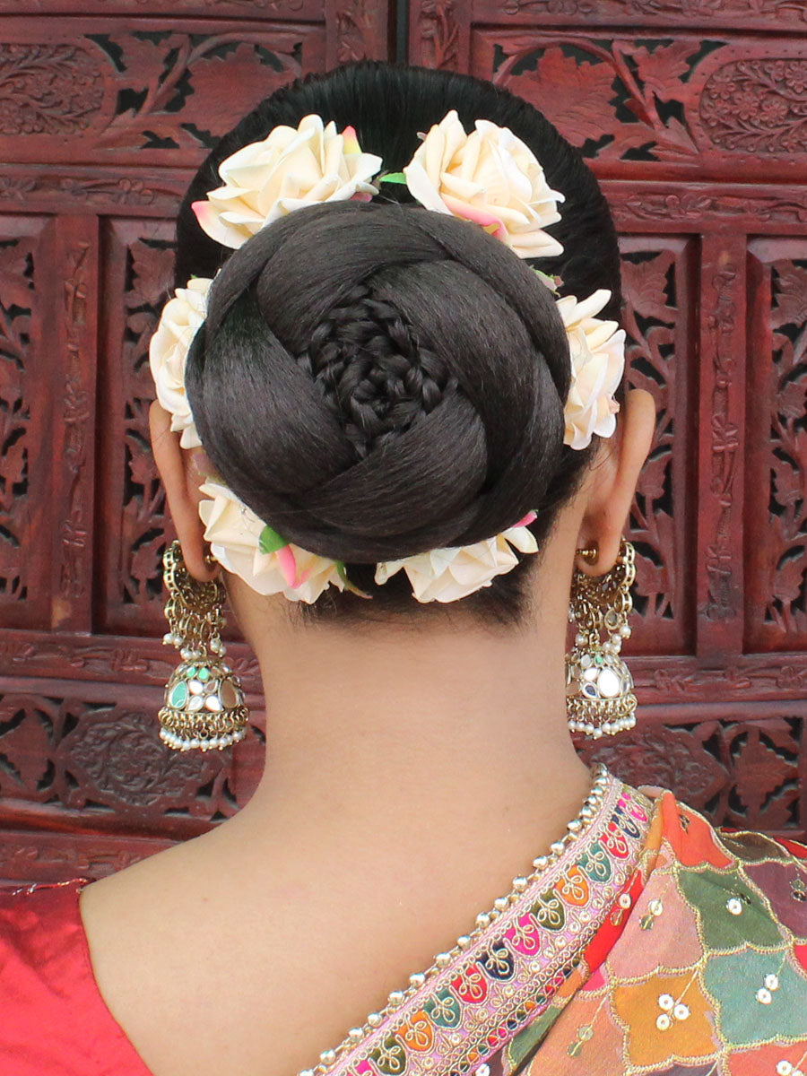 Gul Artificial Flowers Hair Bun Bridal Gajra-Ivory