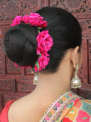 Gul Artificial Flowers Hair Bun Bridal Gajra-Dark Pink