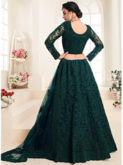 Ashna Dark Green Embroidered Net Lehenga