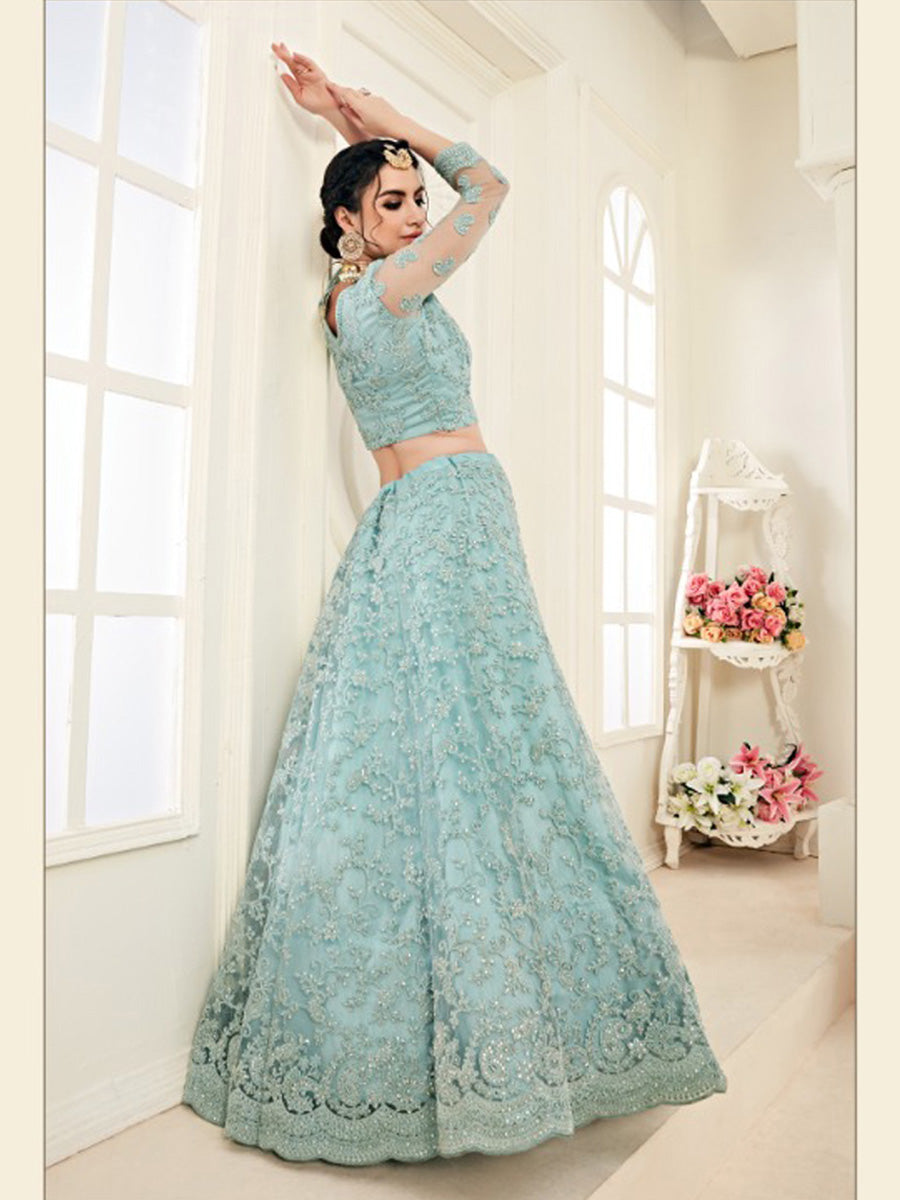 Sofina Mint Green Embroidered Net Lehenga