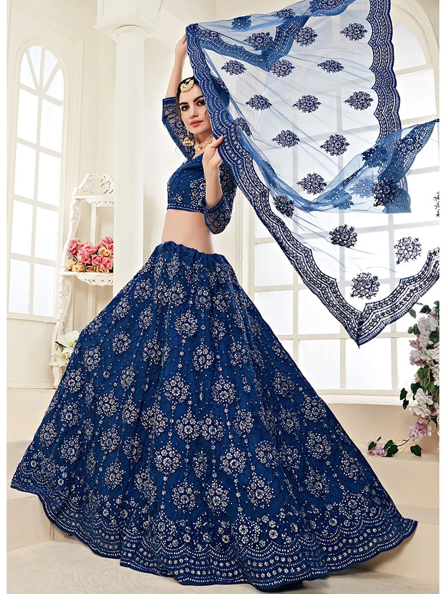 Krutika Blue Embroidered Net Lehenga