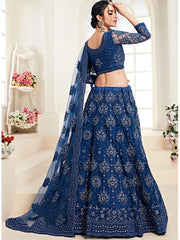 Krutika Blue Embroidered Net Lehenga