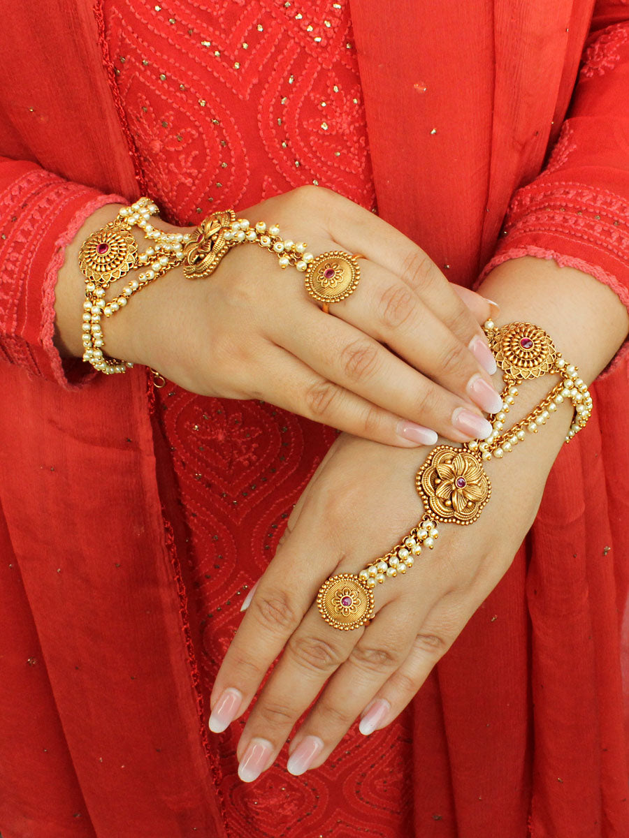 Aradhya Hand Harness / Bracelet-Hot Pink