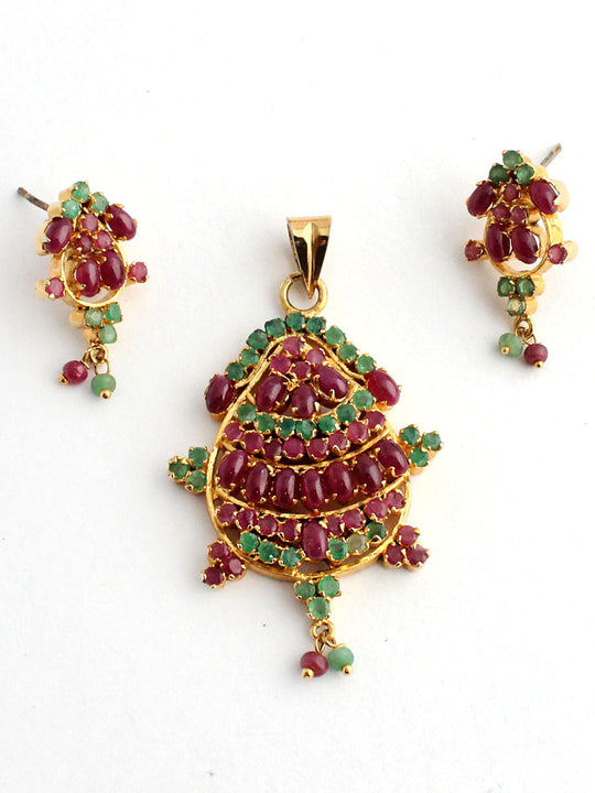 Shefali Pendant Set - Pink / Green