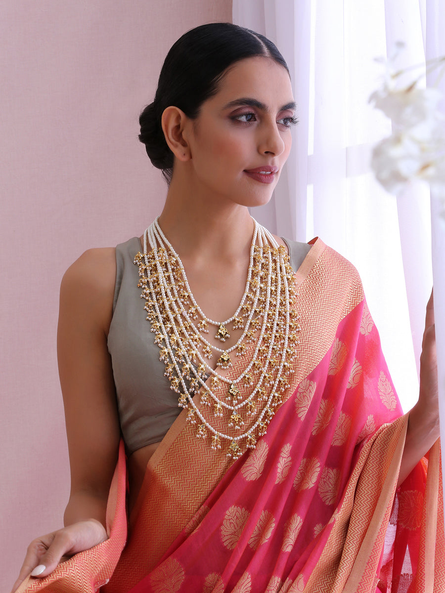 Mehru 5 Layered Necklace-Pearl