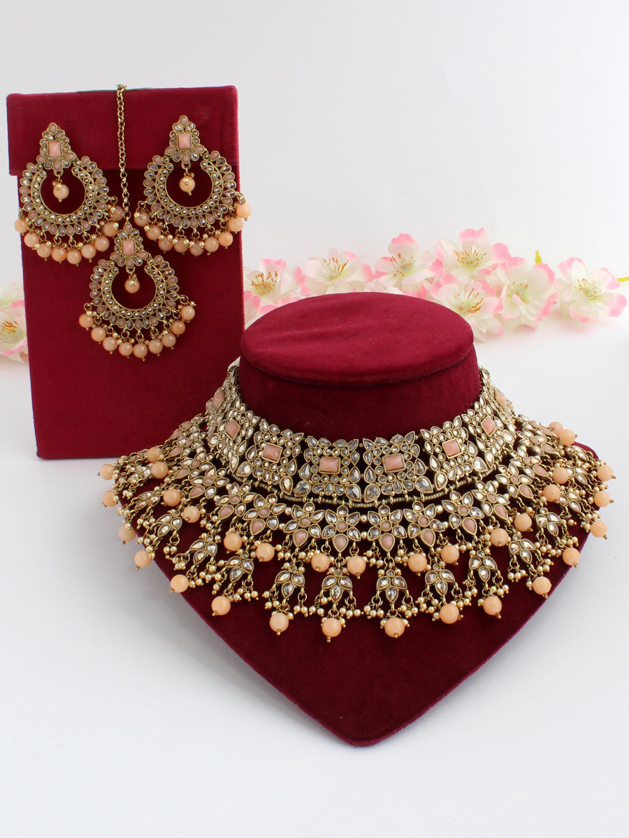 Karuna Necklace Set - Peach 