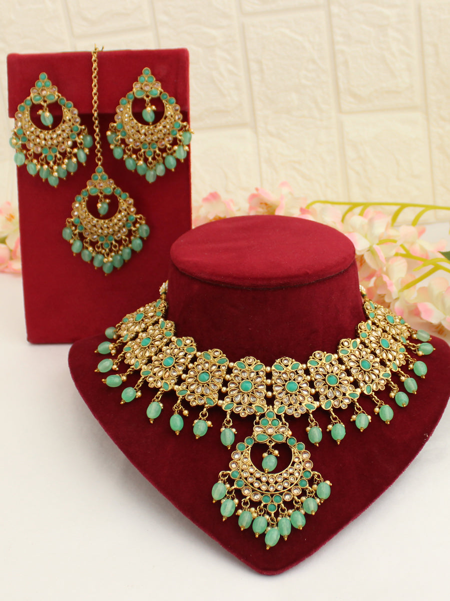 Poorva Necklace Set-Mint Green