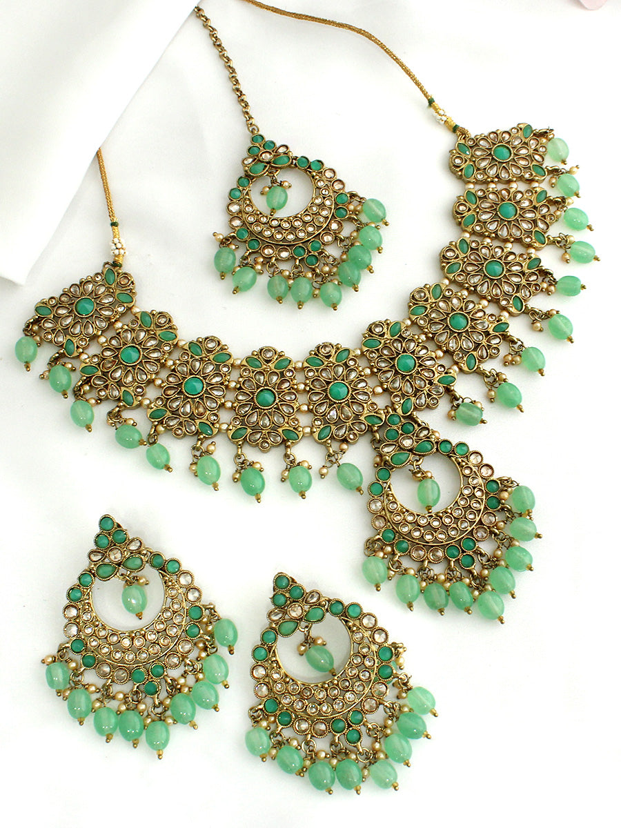 Poorva Necklace Set-Mint Green