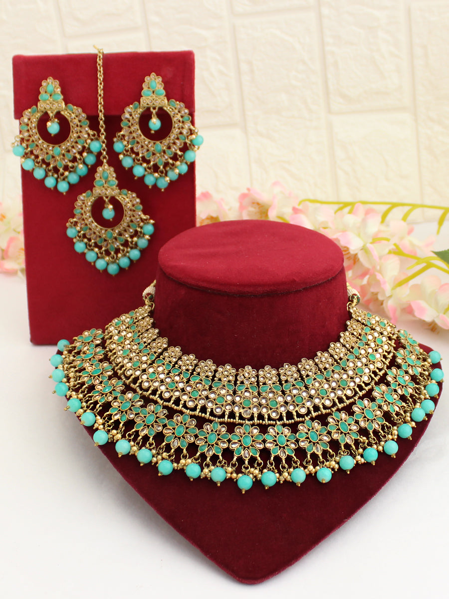 Alia Necklace Set-Aqua