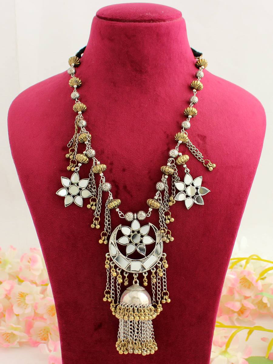 Darpan Long Necklace-Metallic