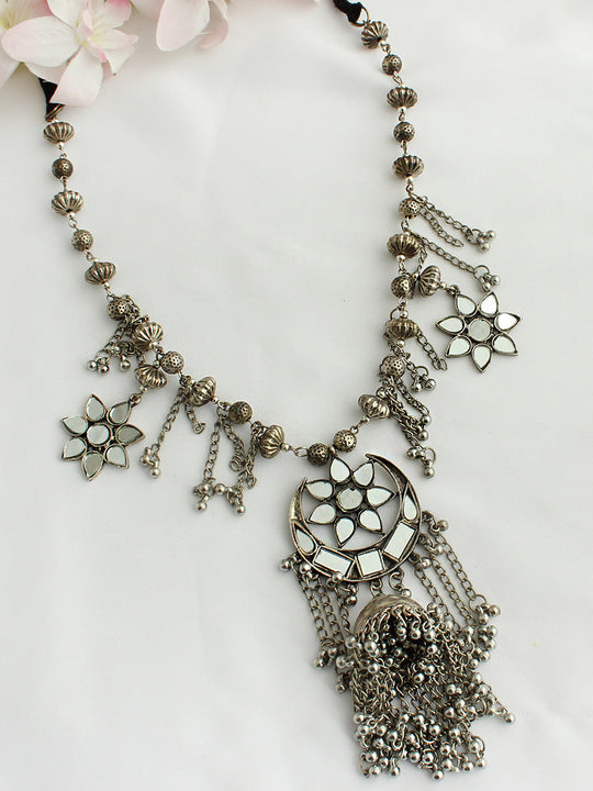 Darpan Long Necklace - Silver