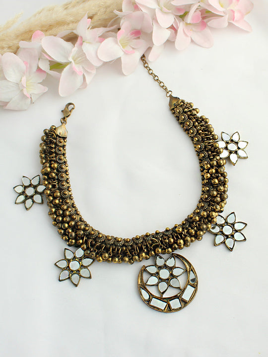 Aaina Choker Necklace-Antique Gold