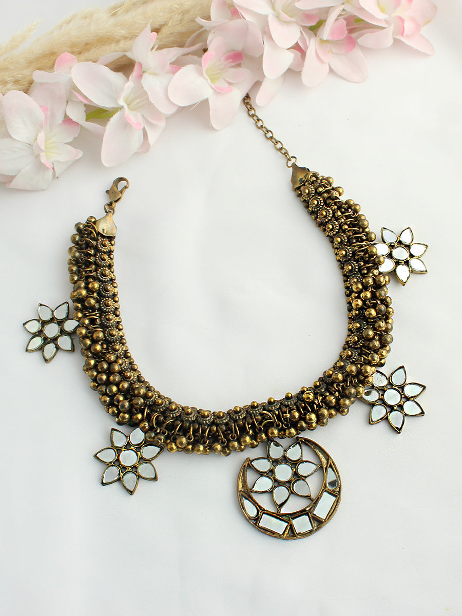 Aaina Choker Necklace-Antique Gold