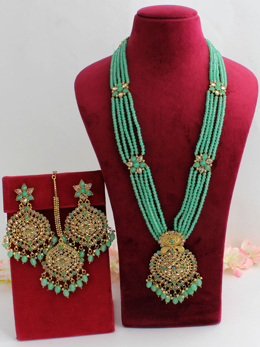 Parinaaz Long Necklace Set-Mint Green