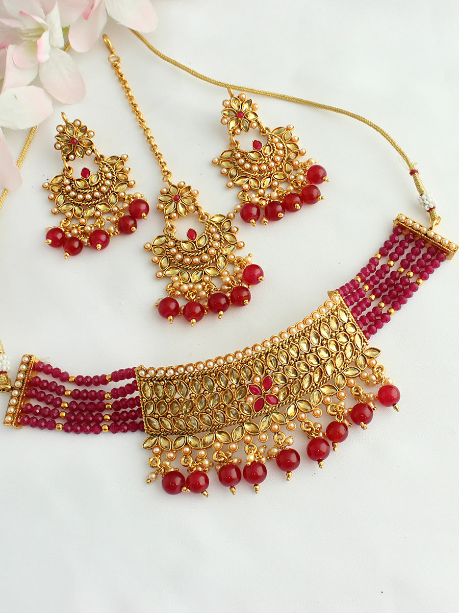 Jeesha Necklace Set-ruby