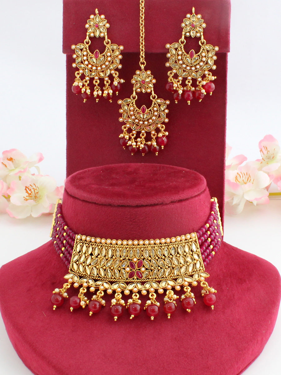 Jeesha Necklace Set-Ruby