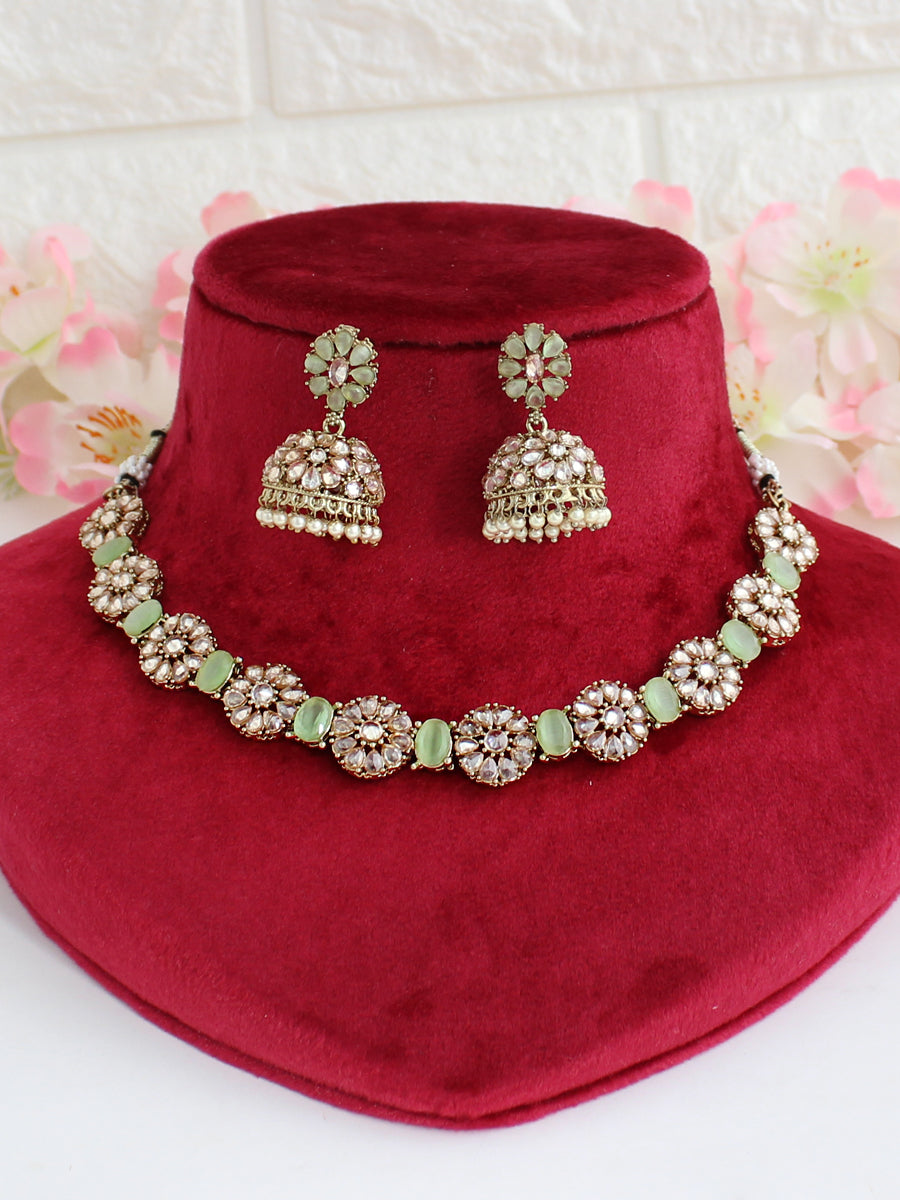 Jaanvi Necklace Set-Mint Green