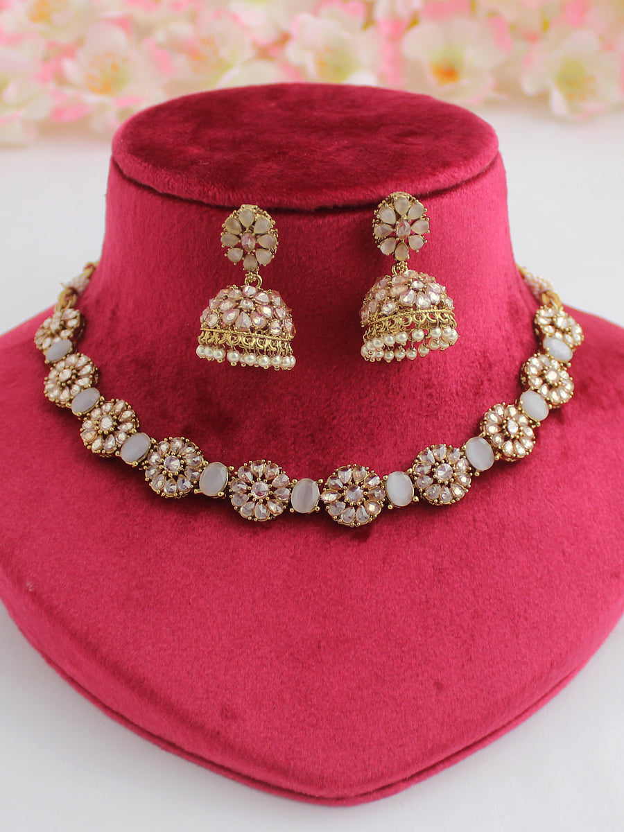 Jaanvi Necklace Set-Grey