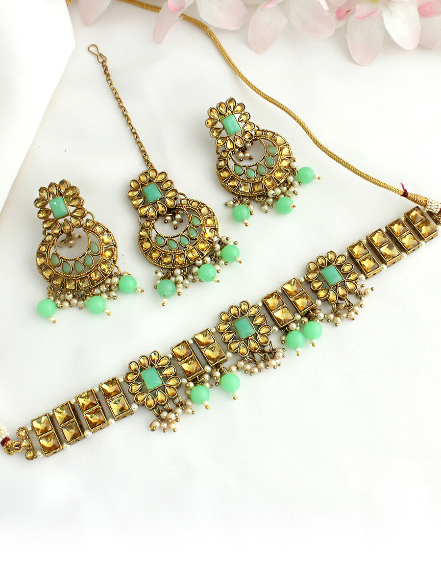 Saloni Necklace Set-Mint Green