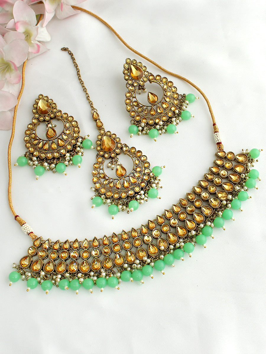 Ribha Necklace Set-Mint Green