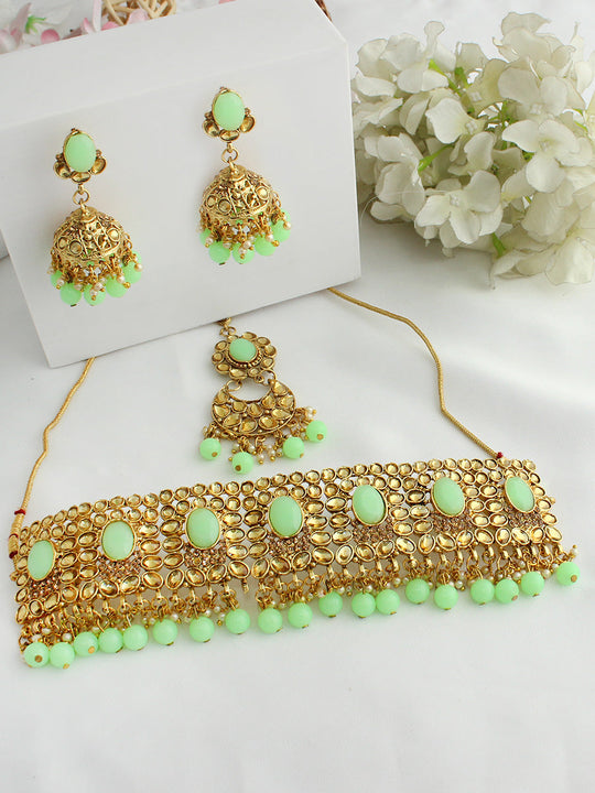 Anmol Choker Necklace Set-Mint Green