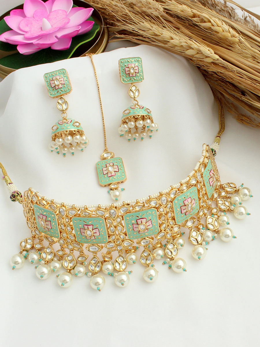 Varanasi Choker Necklace Set - Aqua