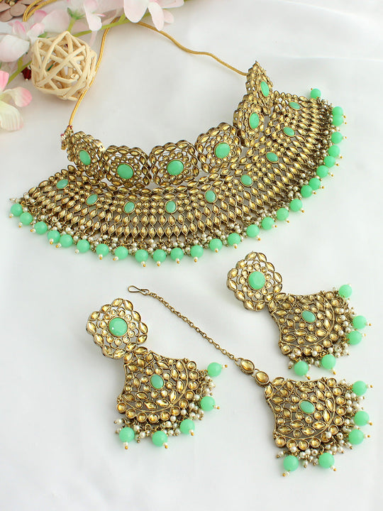 Ragini Necklace Set-Mint Green