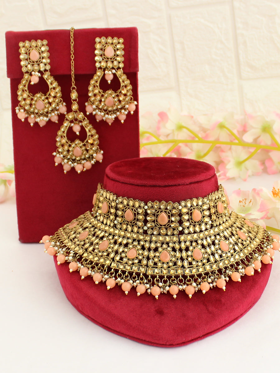 Fiza Necklace Set-Peach