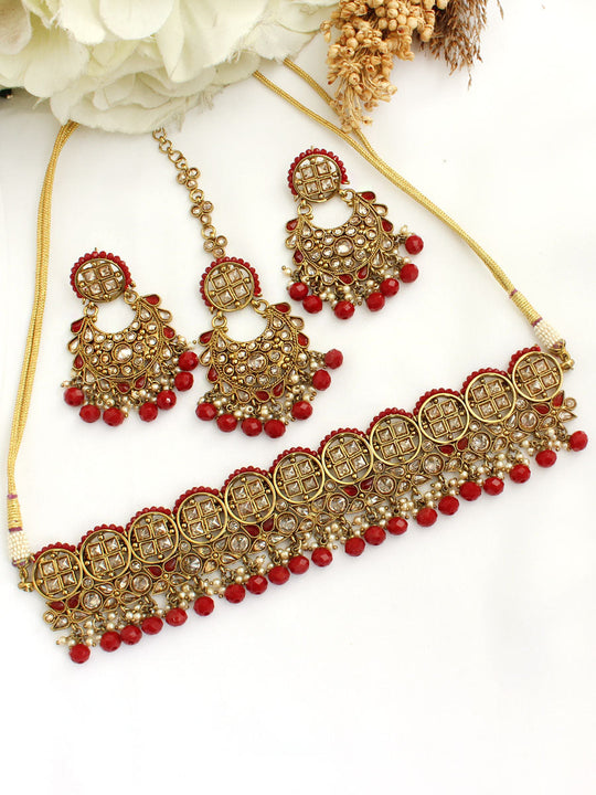 Rehana Necklace Set-Maroon