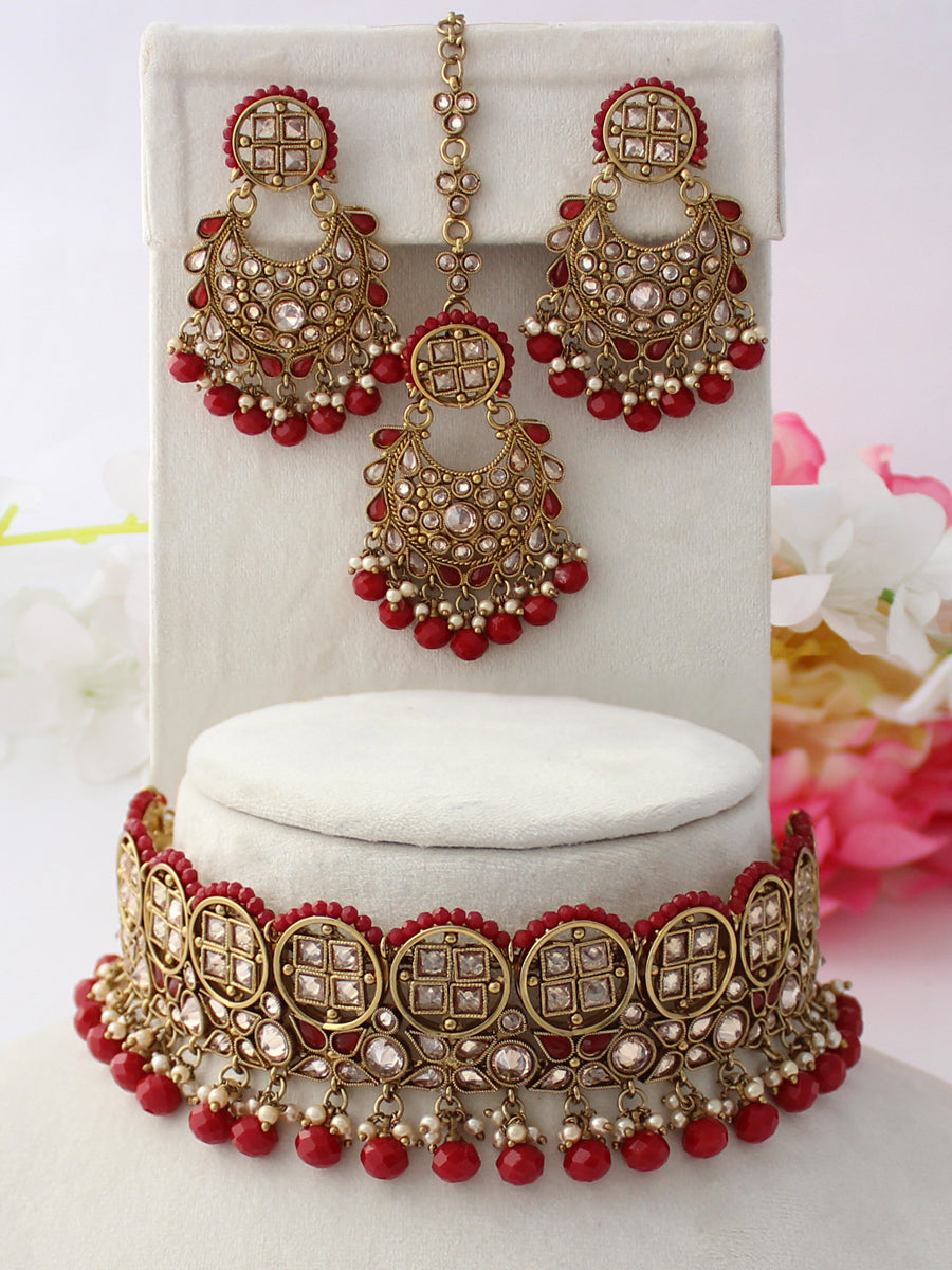 Rehana Necklace Set-Maroon