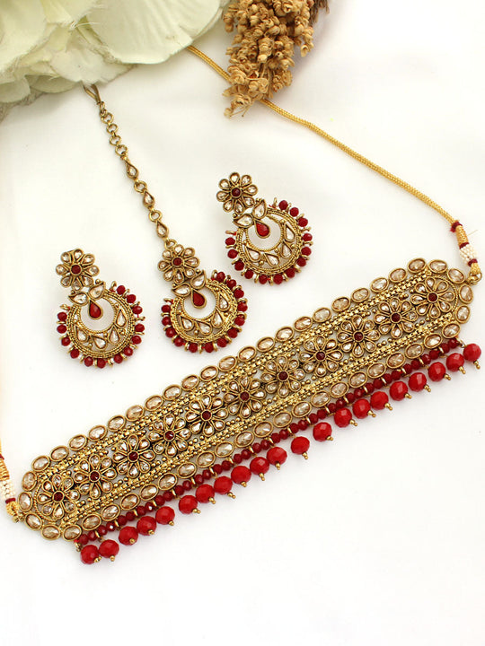 Alina Necklace Set-Maroon