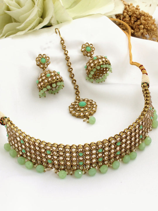 Enakshi Necklace Set-Mint Green