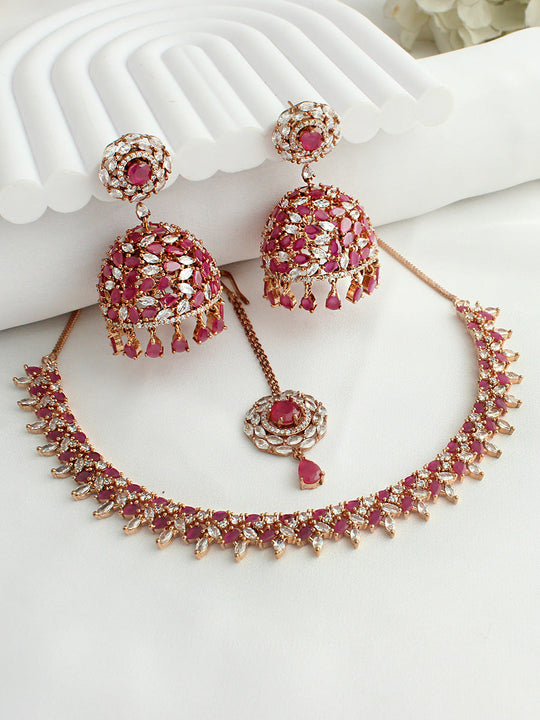 Rashi Necklace Set  - Ruby / Rose Gold