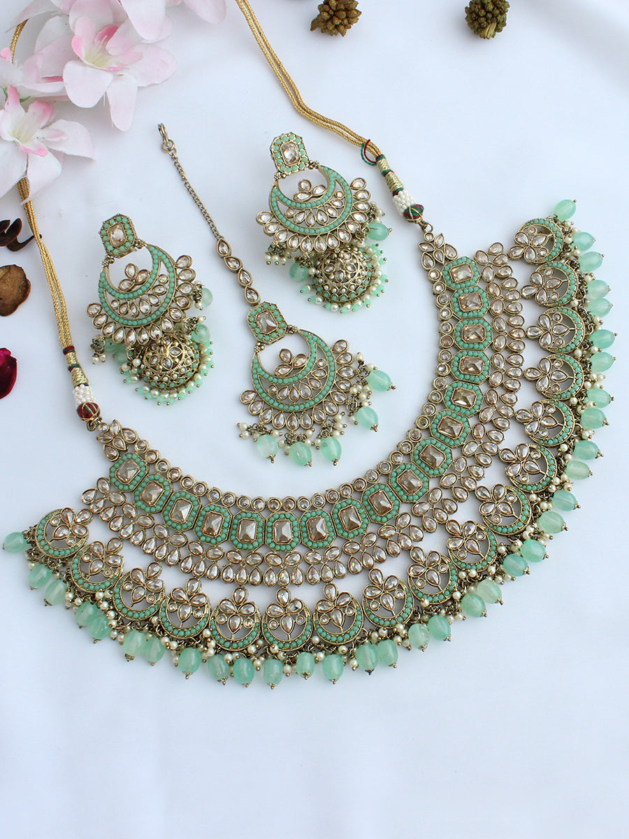 Aastha Necklace Set-Mint Green
